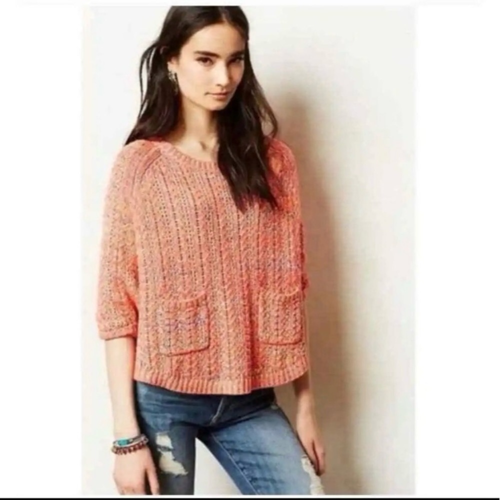 Anthropologie Moth Women’s Sweater Size S Dolman Sleeve Boxy Marled Cotton Blend